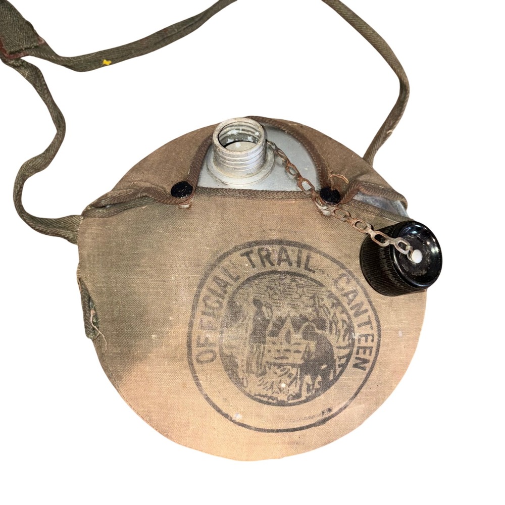 Vintage Canvas Round Canteen Boy Scout Green Official Trail Canteen